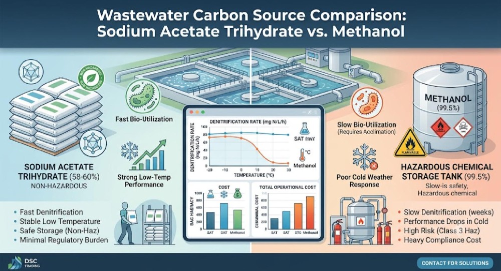 Sodium Acetate Trihydrate vs. Methanol: Which Carbon Source is More Cost-Effective for Wastewater Treatment?